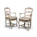 PAIR OF LACQUERED ARMCHAIRS PROBABLY 19th CENTURY PIEDMONT