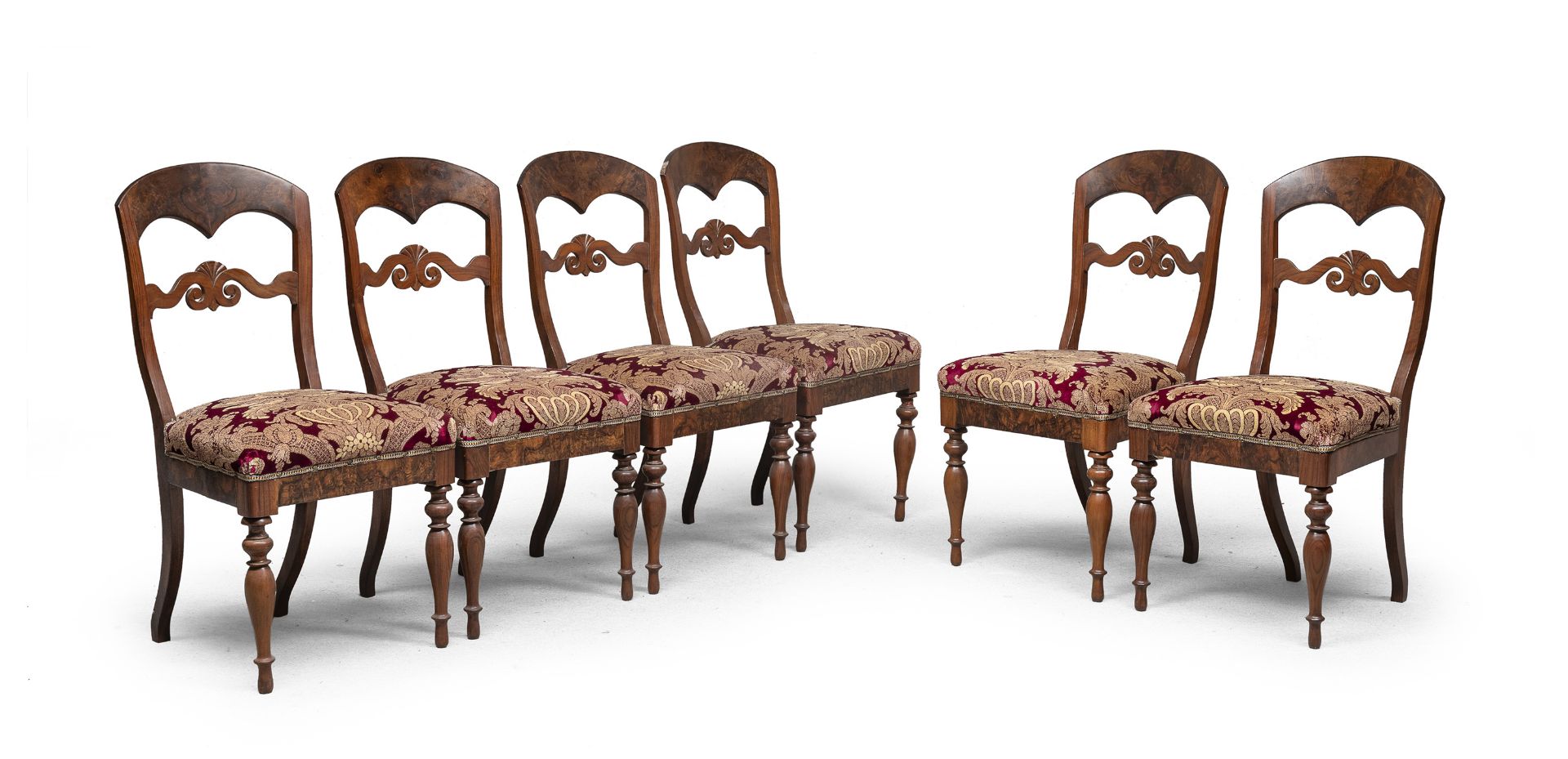 SIX WALNUT CHAIRS 19TH CENTURY