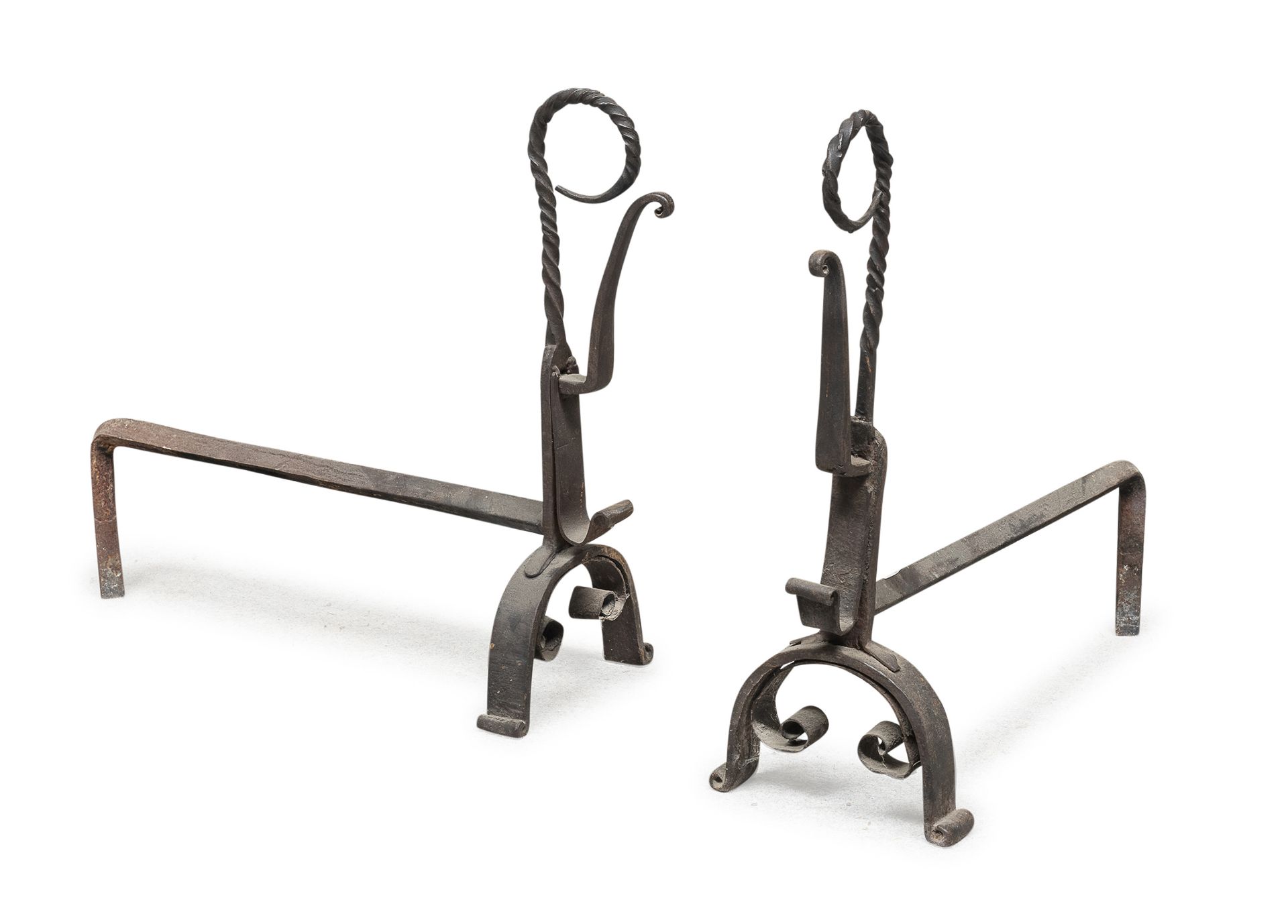 PAIR OF WROUGHT IRON FIREDOGS 18TH CENTURY