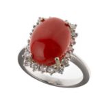 WHITE GOLD RING WITH CORALS AND DIAMONDS