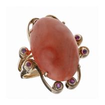 GOLD RING WITH CORAL AND RUBIES