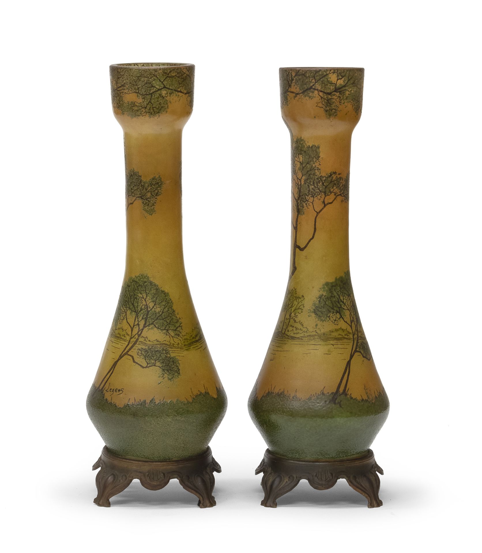 PAIR OF GLASS PASTE VASES LEGRAS EARLY 20TH CENTURY