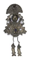 AN INDIAN OR BURMA SILVER-PLATED TIARA BROOCH. 20TH CENTURY.