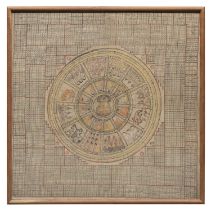 AN INDIAN MIXED MEDIA PAINTER ON PAPER EARLY 20TH CENTURY. COSMIC CHART WITH DIAGRAMS