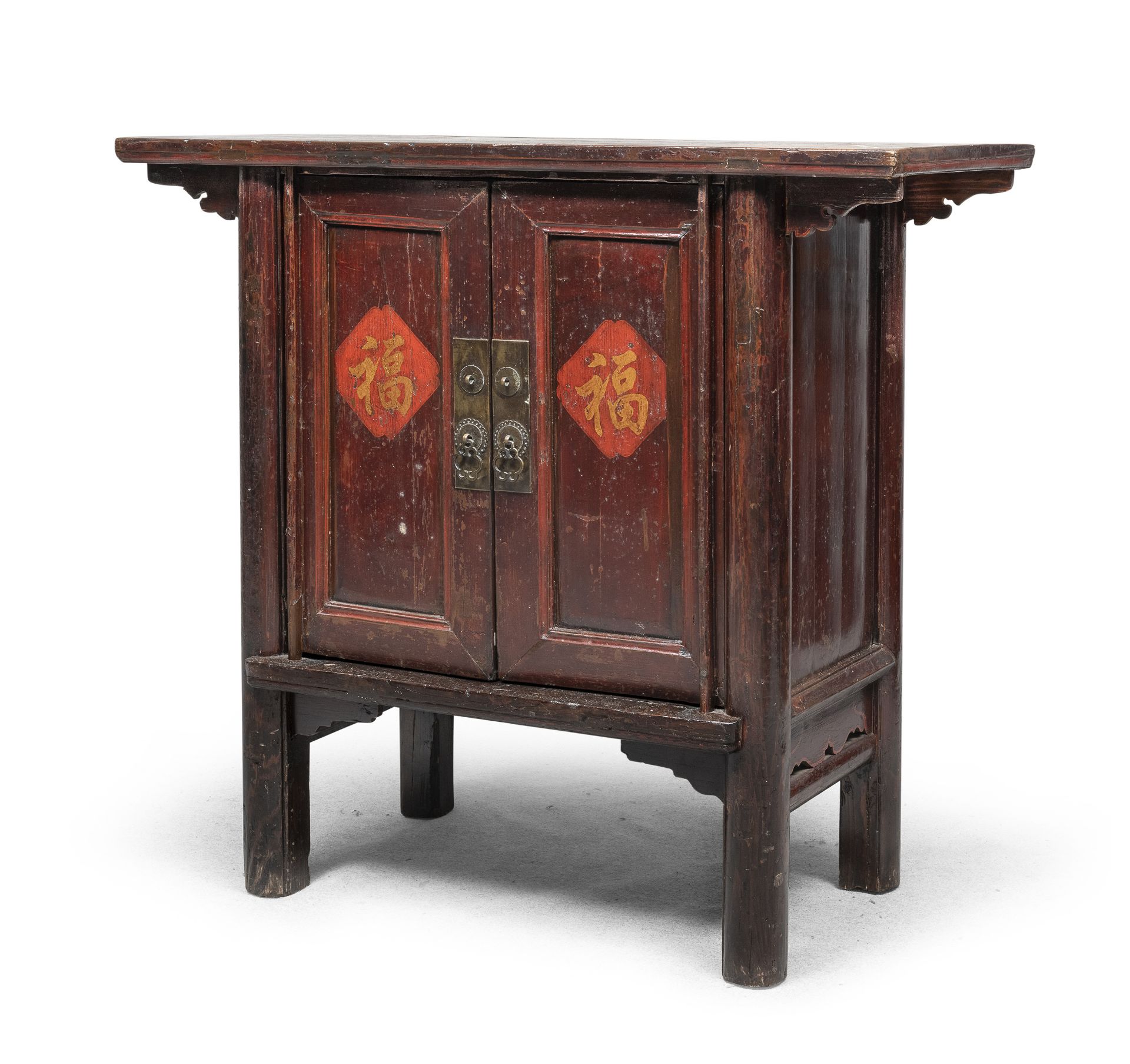 A CHINESE PAINTED YUMO WOOD SIDEBOARD. 19TH CENTURY.