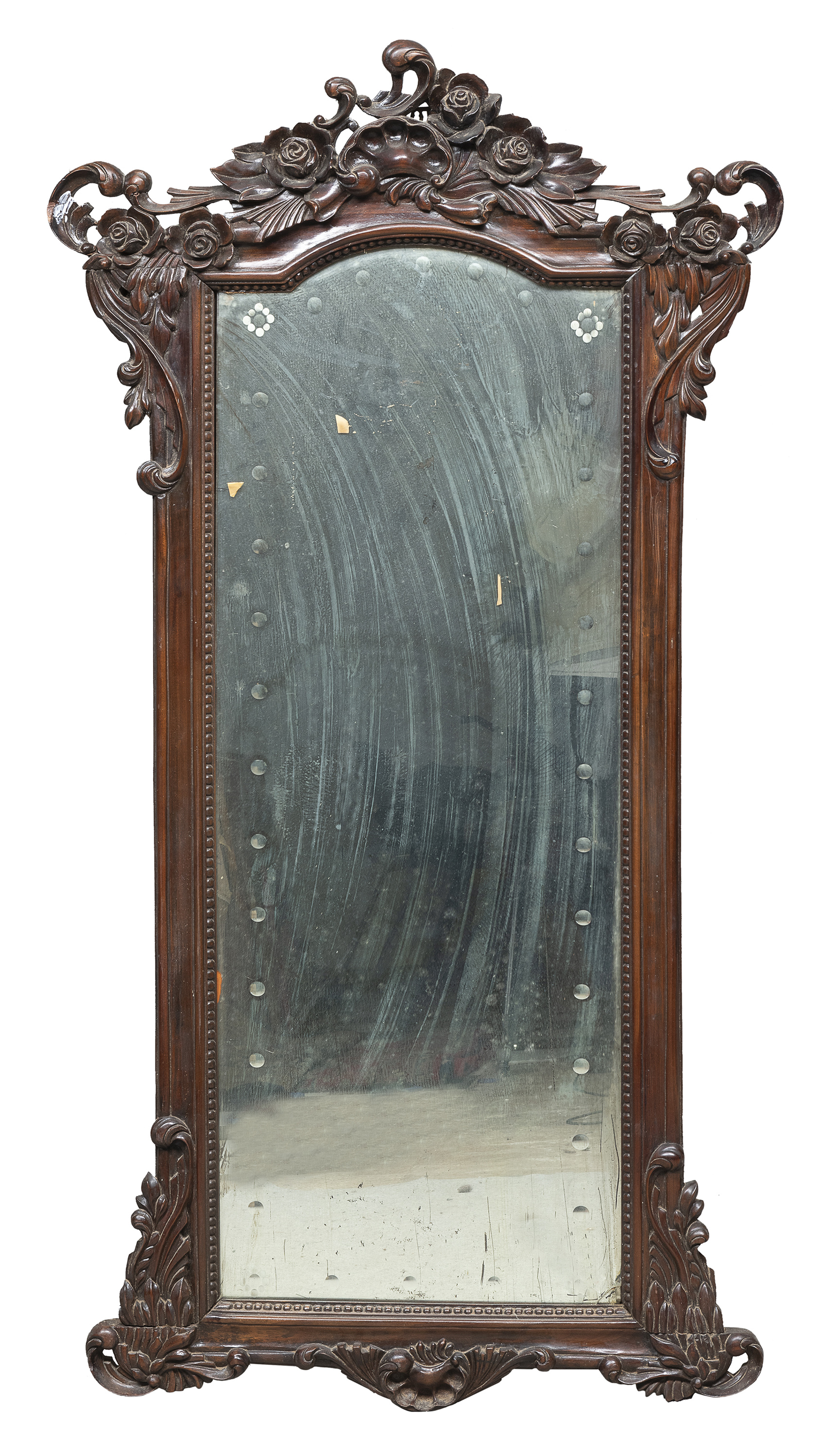 A FAR EASTERN MAHOGANY MIRROR. 20TH CENTURY.