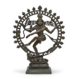 AN INDIAN BURNISHED BRONZE SCULPTURE DEPICTING SHIVA NATARAJA 20TH CENTURY.