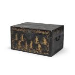 A SMALL CHINESE BLACK LAQUER WOOD TRUNK. 19TH CENTURY.