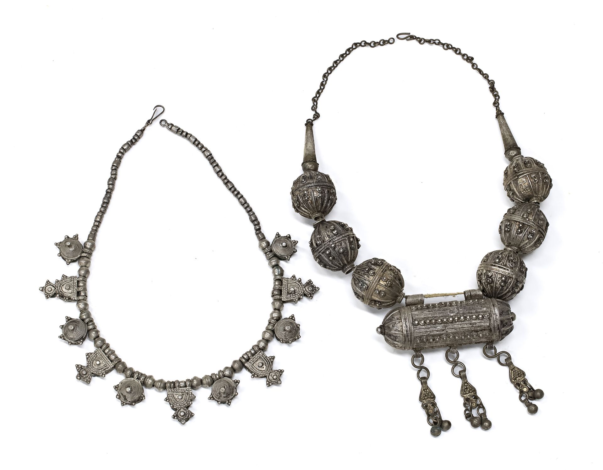 TWO SILVER-PLATED COLLIERS PROBABLY INDIA EARLY 20TH CENTURY