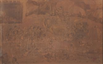 AN ASIAN ENGRAVING 20TH CENTURY. SCENE OF BATTLE. PRINT ON PAPER.