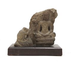 A CAMBODIAN SCHIST SCULPTURE DEPICTING BUDDHA 13TH CENTURY