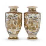 A PAIR OF JAPANESE POLYCHROME AND GOLD ENAMELED SATSUMA CERAMIC VASES LATE 19TH CENTURY.