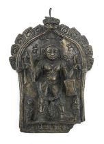 AN INDIAN BRONZE PLAQUE DEPICTING SHIVA VIRABHADRA 20TH CENTURY.