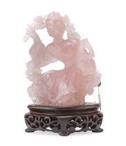 A CHINESE PINK QUARTZ SCULPTURE OF LAN CAIHE 20TH CENTURY.