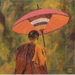 A CHINESE OIL PAINTING ON CANVAS THE ORANGE SHOWL 20TH CENTURY