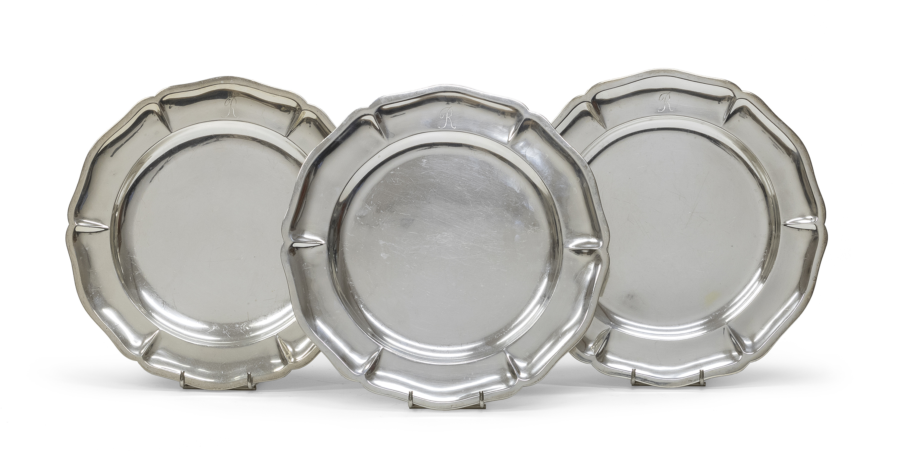 THREE SILVER PLATES STERLING MEXICO EARLY 20TH CENTURY