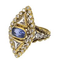 GOLD RING WITH CENTRAL SAPPHIRE AND DIAMONDS
