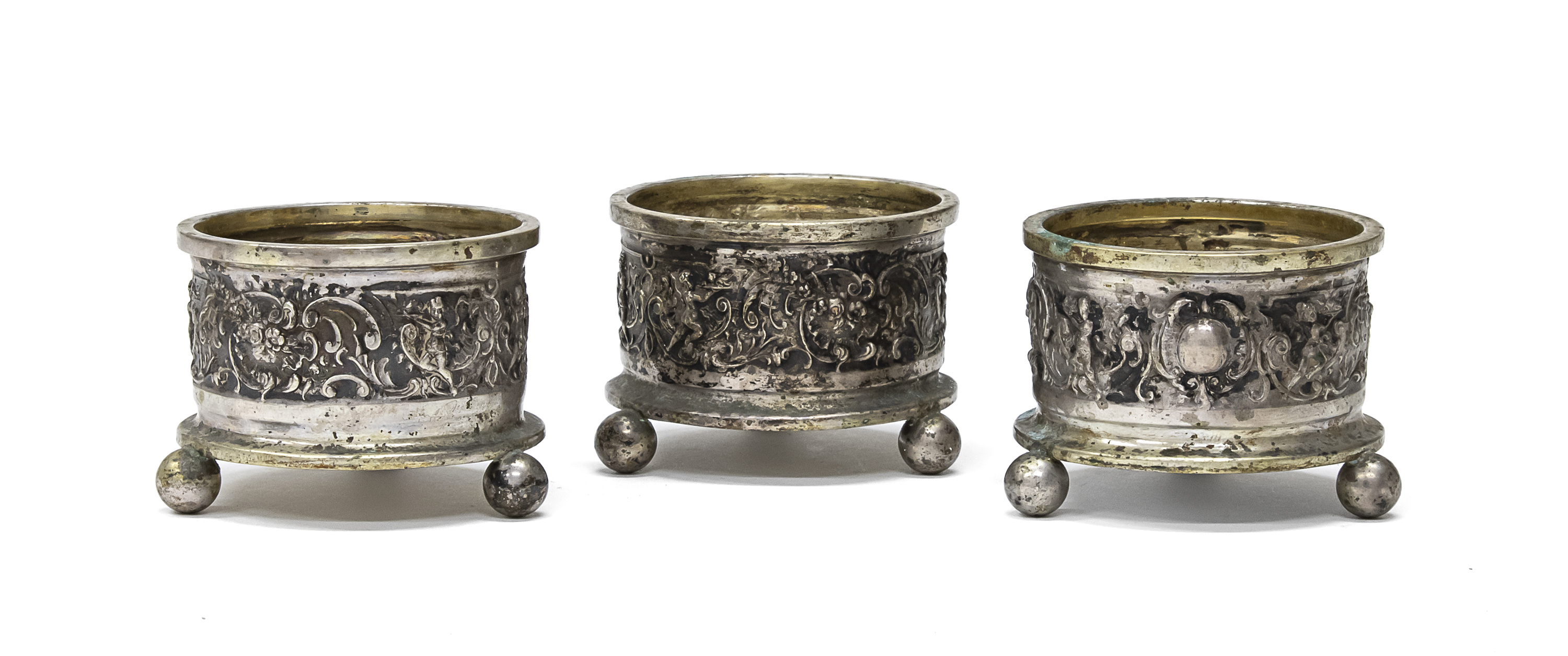 THREE SILVER SALT CELLARS GERMANY END OF THE 19TH CENTURY