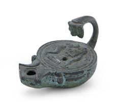 BRONZE OIL LAMP 20TH CENTURY ARCHAEOLOGICAL STYLE