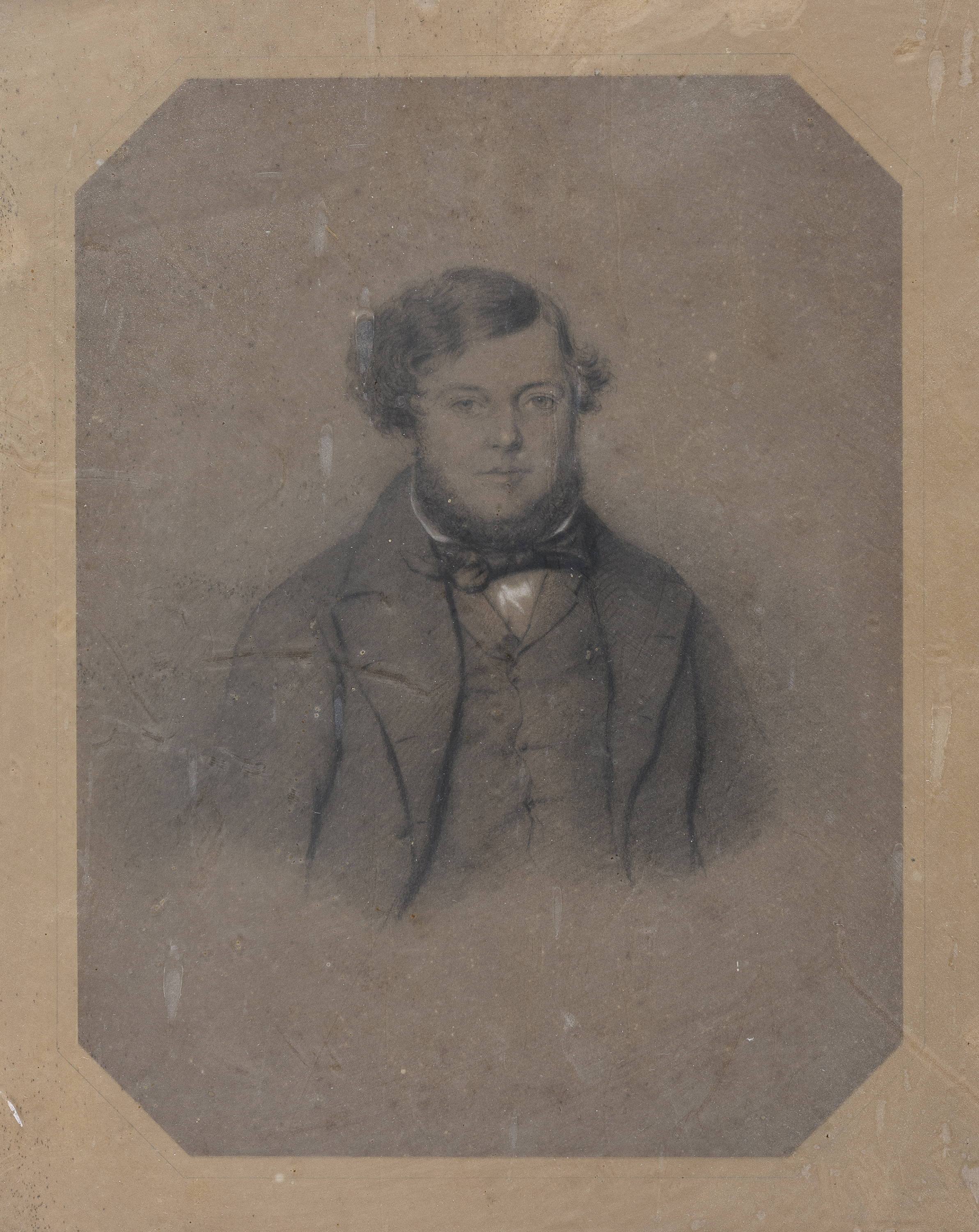 EUROPEAN PENCIL AND CHARCOAL PORTRAIT 19TH CENTURY