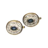 GOLD AND SILVER EARRINGS WITH CENTRAL SAPPHIRES AND DIAMONDS