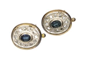 GOLD AND SILVER EARRINGS WITH CENTRAL SAPPHIRES AND DIAMONDS