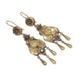 GOLD EARRINGS WITH SEMI-PRECIOUS STONES EARLY 1900s