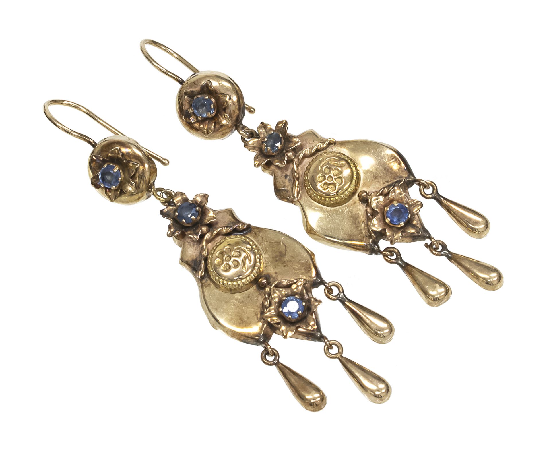 GOLD EARRINGS WITH SEMI-PRECIOUS STONES EARLY 1900s