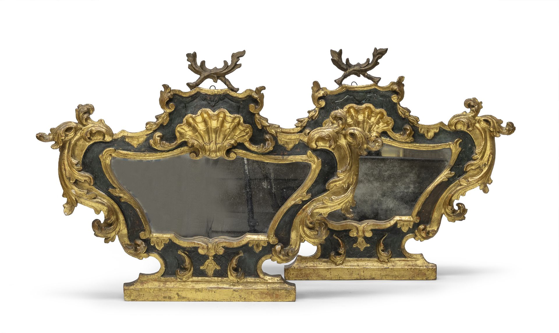 PAIR OF MIRRORS SHAPED AS ALTAR CARDS 18TH CENTURY ROME