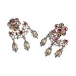 GOLD AND SILVER EARRINGS WITH PEARLS DIAMONDS AND SEMI-PRECIOUS STONES