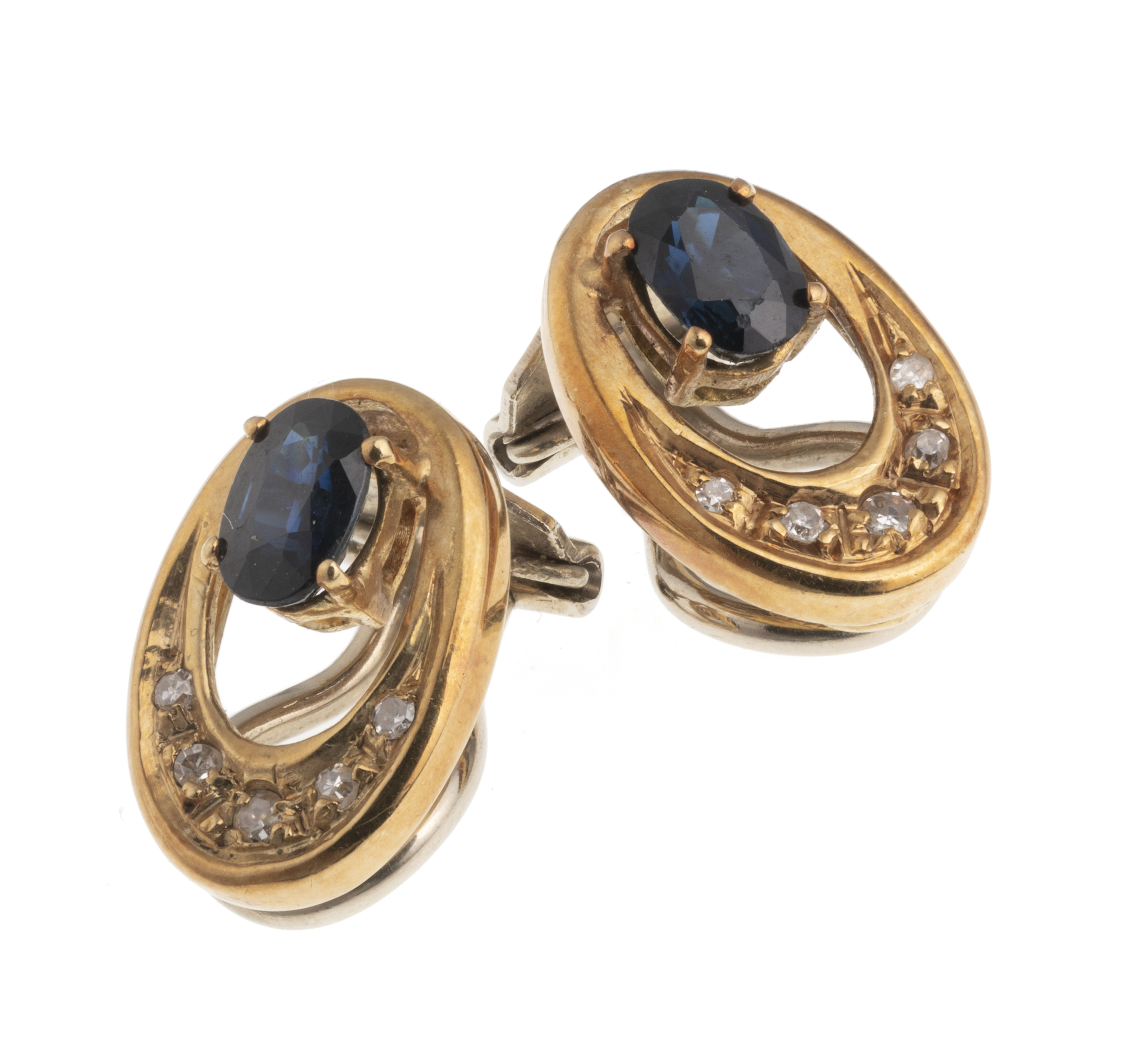 GOLD EARRINGS WITH DIAMONDS AND SMALL SAPPHIRES