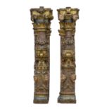 PAIR OF SMALL LACQUERED WOOD COLUMNS NORTHERN ITALY 17TH CENTURY