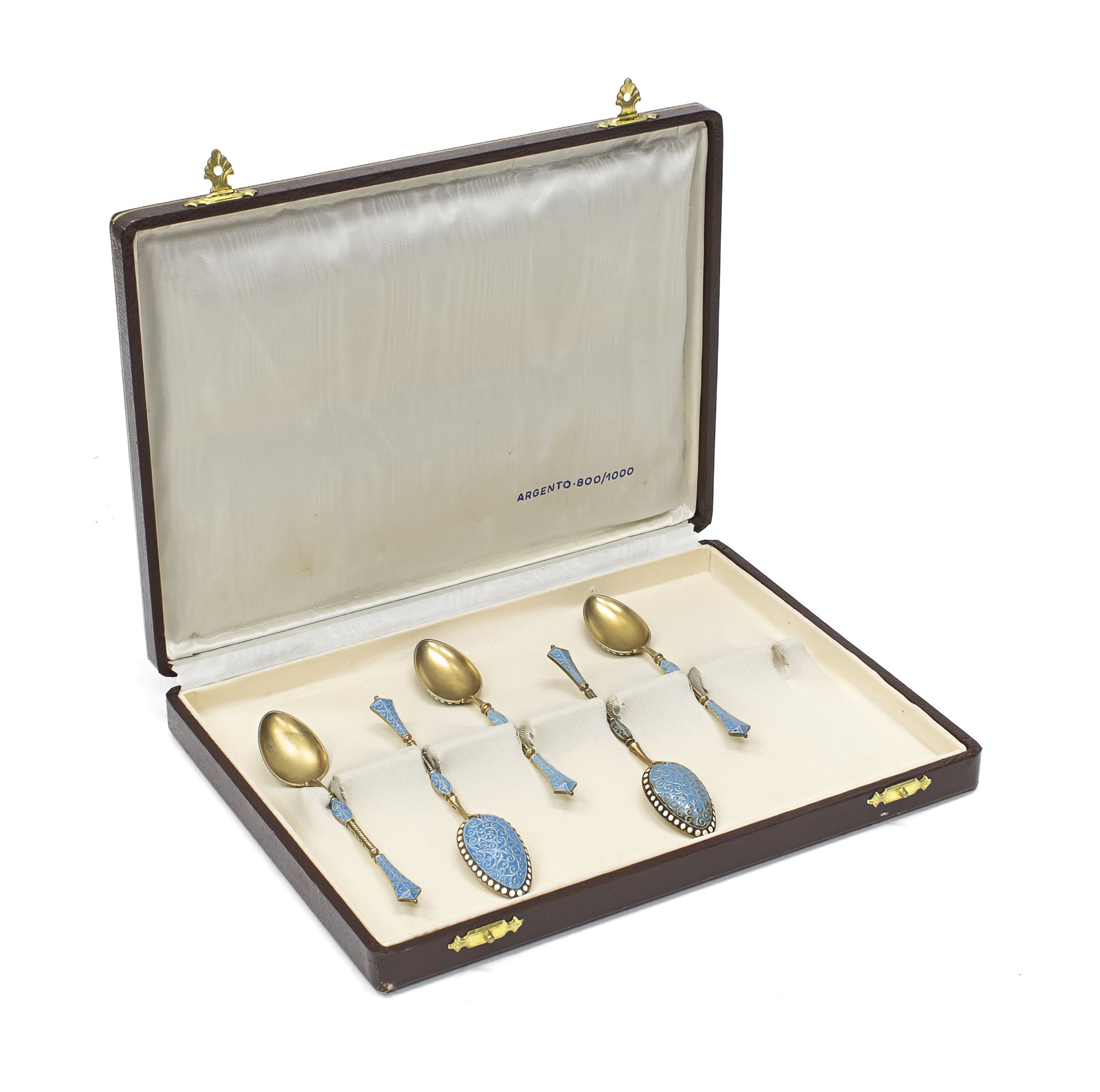 FIVE SPOONS IN GILDED SILVER AND ENAMEL NORWAY 19TH CENTURY