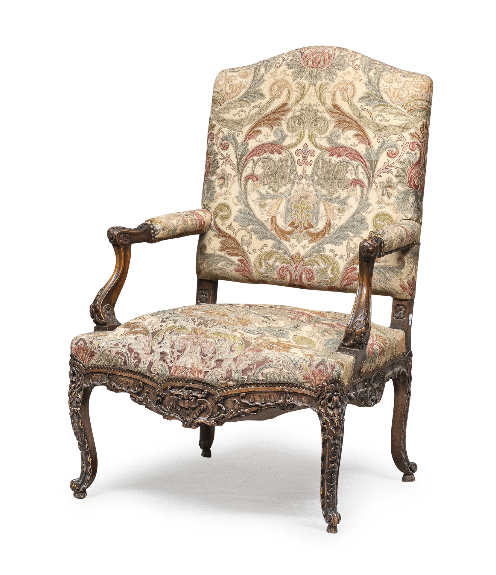 CARVED WALNUT ARMCHAIR PIEDMONT OR FRANCE 18TH CENTURY