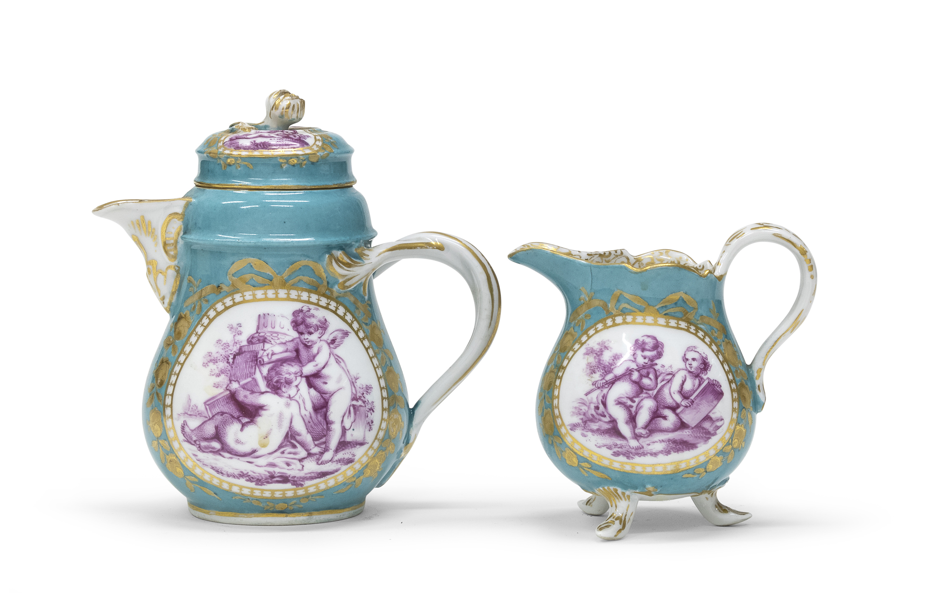 PORCELAIN COFFEE POT AND MILK JUG MEISSEN 19TH CENTURY