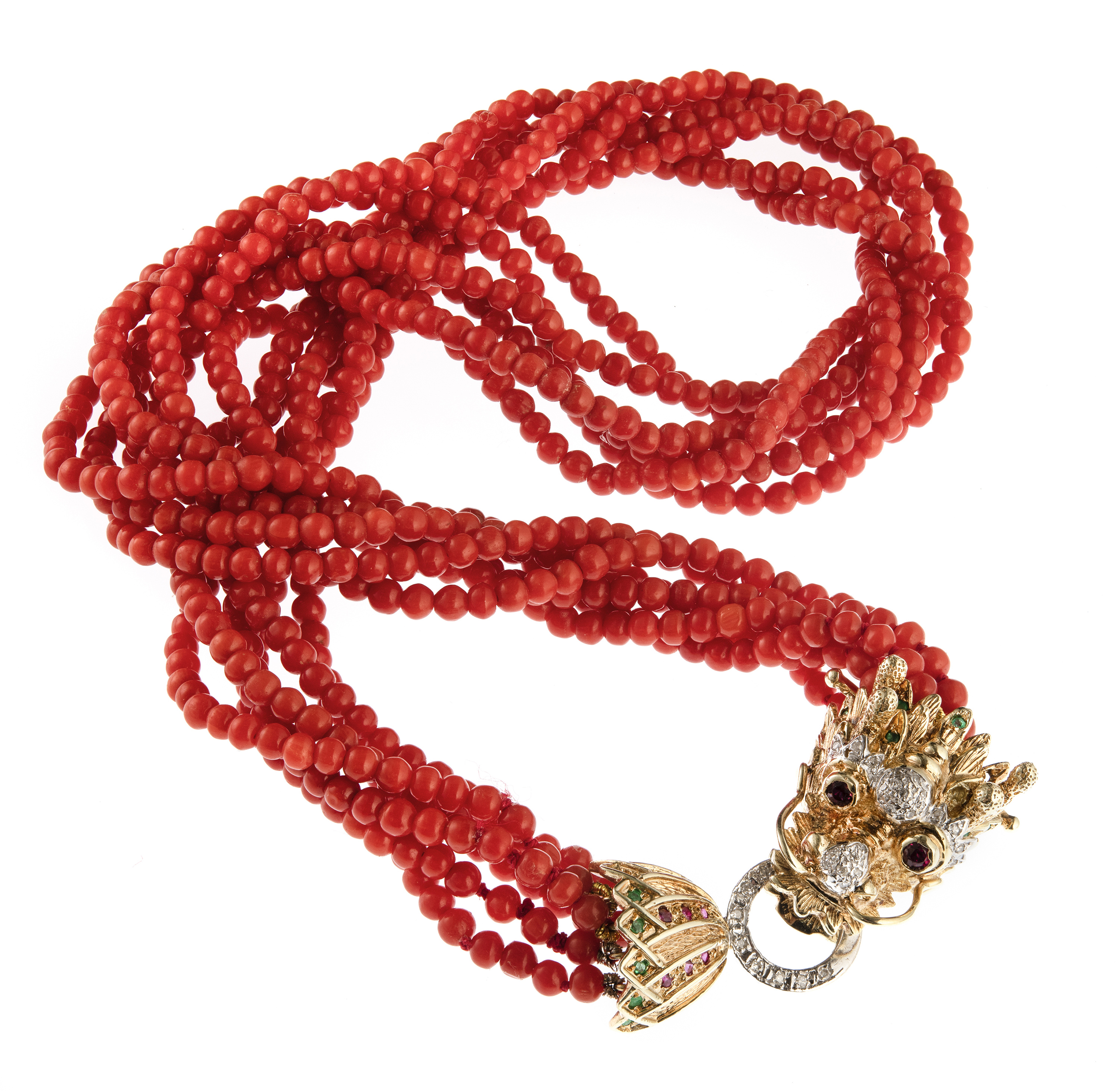 SIX-STRAND RED CORAL NECKLACE