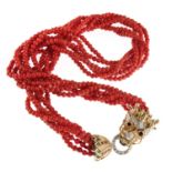 SIX-STRAND RED CORAL NECKLACE