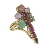 GOLD FANTASY RING WITH RUBIES SAPPHIRES AND HARDSTONES