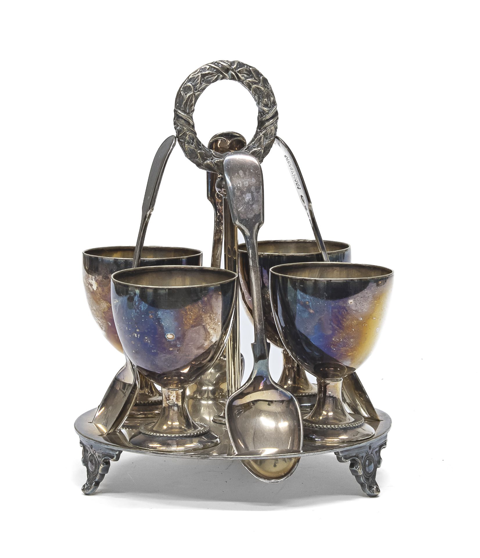 SILVER-PLATED EGG CUP HOLDER, 20TH CENTURY MAPPIN & WEBB