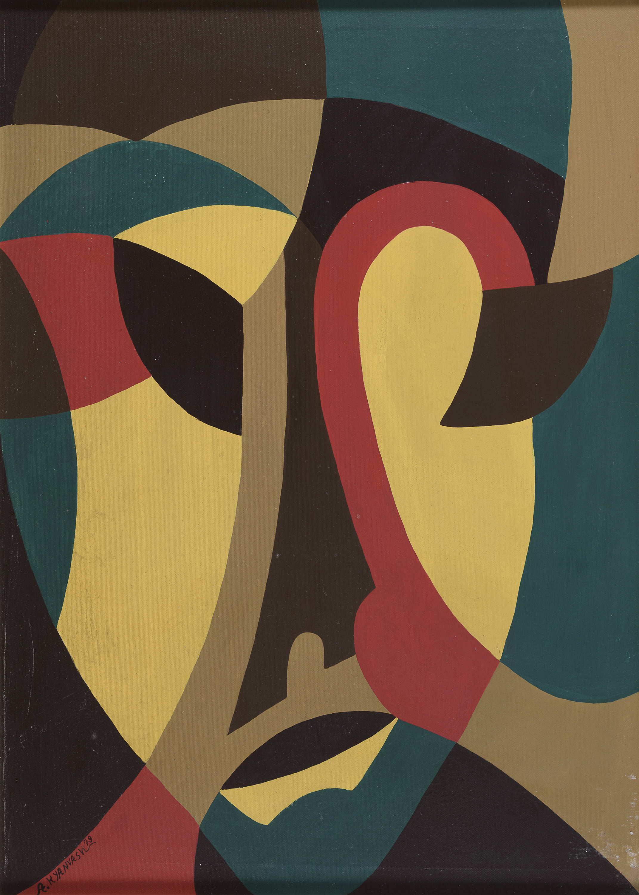 CUBIST OIL PAINTING OF A FACE 1979