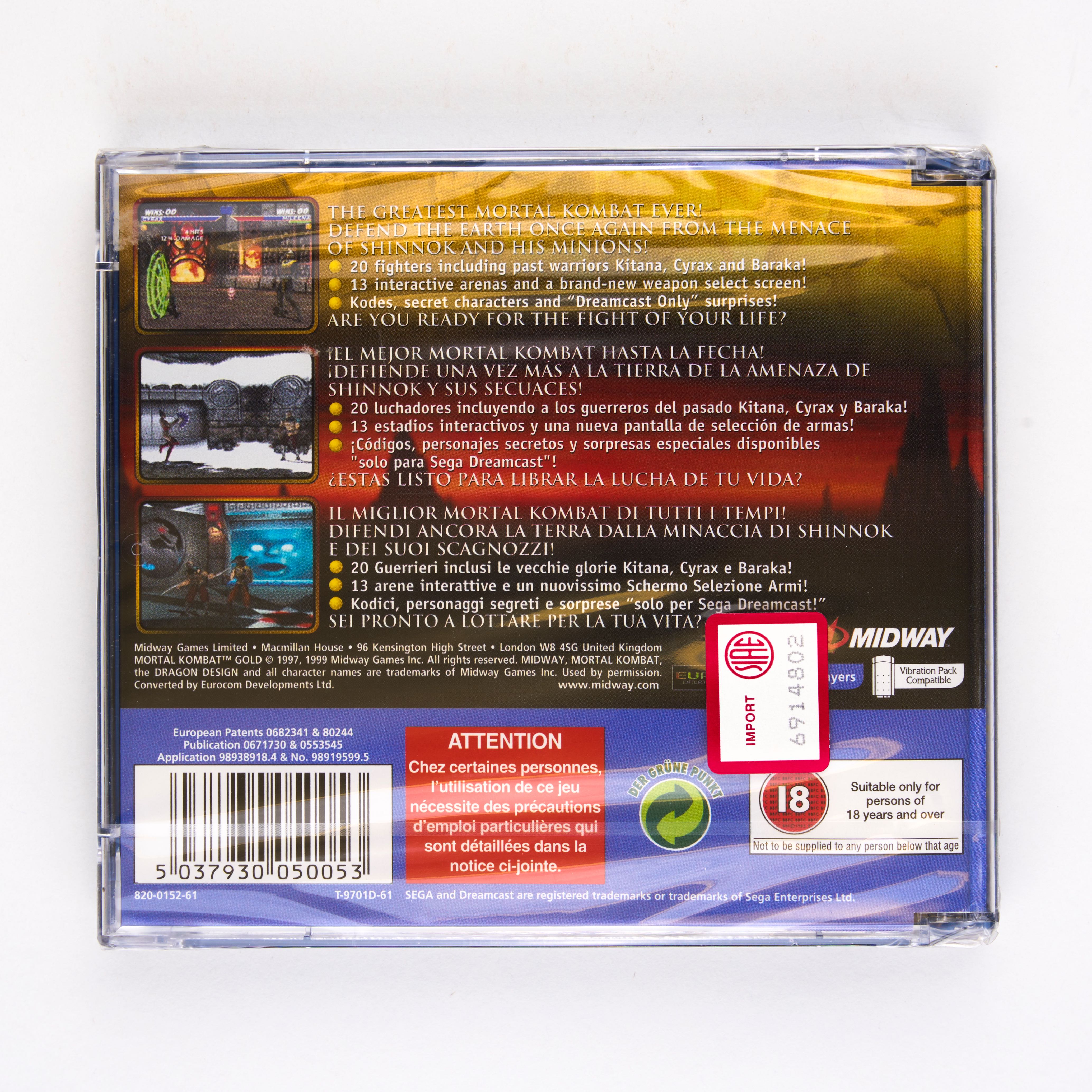 SEGA - Mortal Kombat Gold - Dreamcast - Sealed - Image 2 of 2