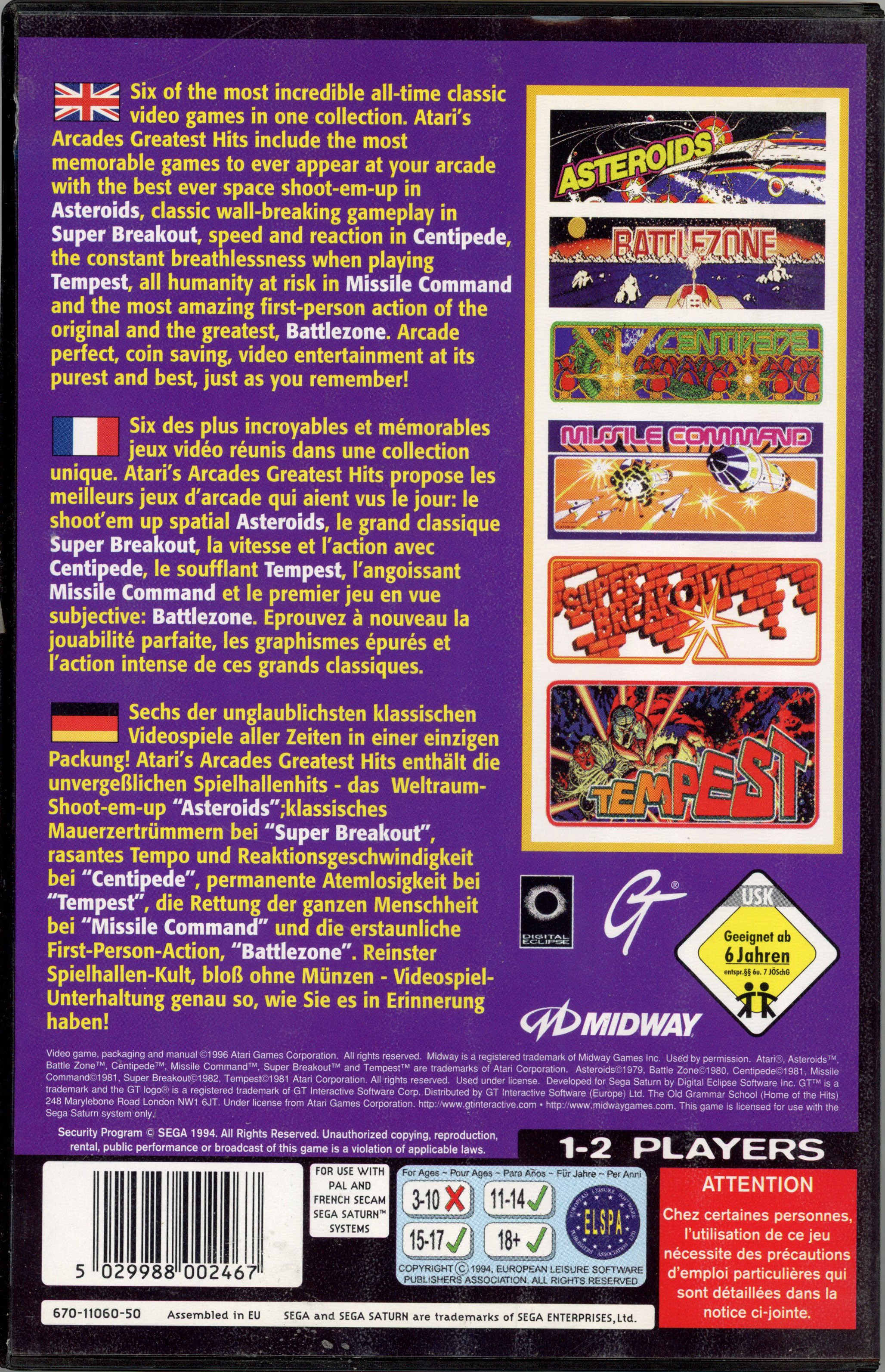 Sega - Arcade's Greatest Hits - The Atari Collection 1 - Sega Saturn - Unused/Brand New - Bild 2 aus 2
