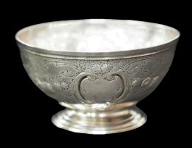 A George III sugar bowl, blank cartouches with repousse scroll and foliate decoration, rubbed