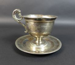 An early 19th century French silver cup, with single panther's head form handle and single stem