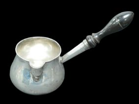 A George III silver brandy pan, with turned ebony handle, London 1771, 5.5toz gross, 19 by 8.5 by
