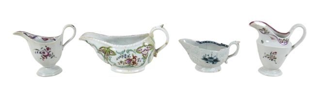 A group of three English china milk jugs, late 18th and 19th century, comprising one, possibly