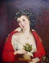British School (19th century): a half length portrait, depicting a lady wearing a red cape, with