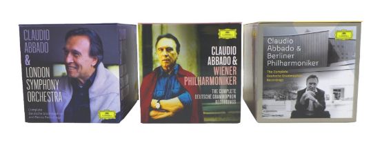 A group of three Claudio Abbado CD boxsets, including 'Claudio Abbado & Wiener Philharmoniker', 58
