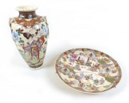 A Japanese Meiji period Satsuma charger, well decorated with various figures, 37.5cm diameter,