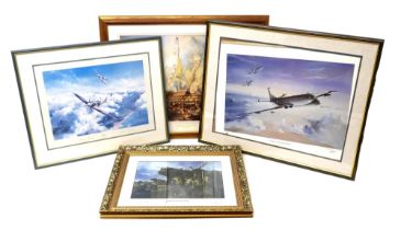 A group of four military prints, comprising 'Avro Lancaster Path Finder', signed by the artist,